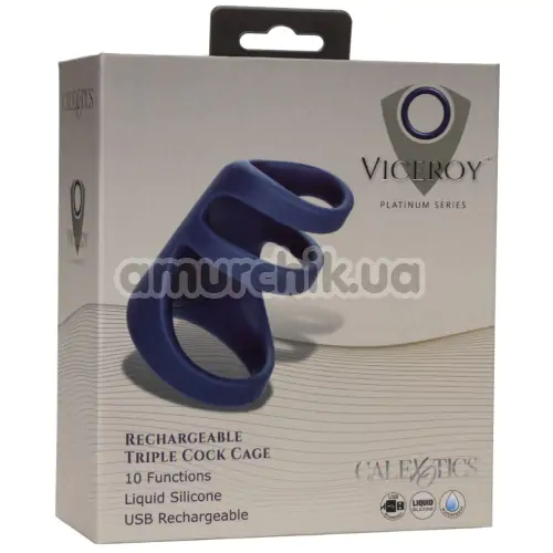 Насадка на пенис с вибрацией Viceroy Rechargeable Triple Cock Cage, синяя