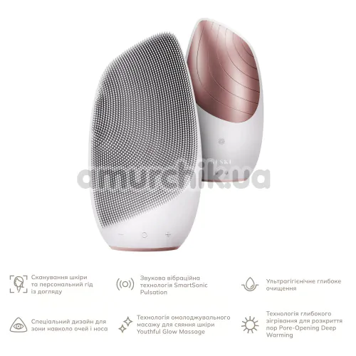 Ультразвуковая щетка для лица Geske Sonic Thermo Facial Brush 6 in 1, кремовая