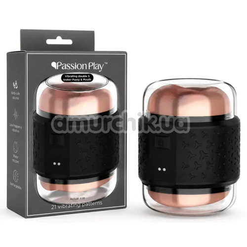 Мастурбатор з вібрацією Passion Play Vibrating Double Stroker Pussy & Mouth, чорний