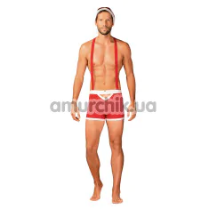 Костюм Санты Obsessive Mr Claus Set, красный: трусы с подтяжками + шапка - Фото №1