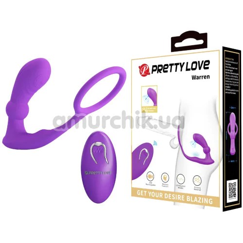 Вибростимулятор простаты с эрекционным кольцом Pretty Love Warren, фиолетовый
