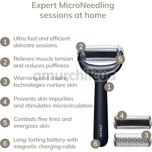 Массажер-роллер для лица и тела с микроиглами Geske MicroNeedle Face & Body Roller 8 in 1, черный