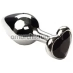 Анальная пробка с черным кристаллом SWAROVSKI Silver Heart Black Diamond Small, серебряная - Фото №1