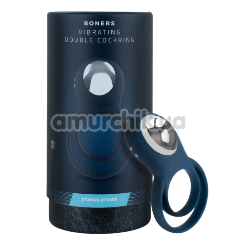 Виброкольцо для члена Boners Vibrating Double Cock Ring, синее