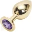 Анальная пробка с фиолетовым кристаллом SWAROVSKI Steel Jewel Plug, золотая