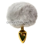 Анальна пробка з сірим хвостиком Alume Metal Plug With Tail S, золота - Фото №1