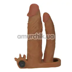 Подвійна насадка - подовжувач пеніса з вібрацією Lovetoy Pleasure X-Tender Series LV314101, коричнева - Фото №1