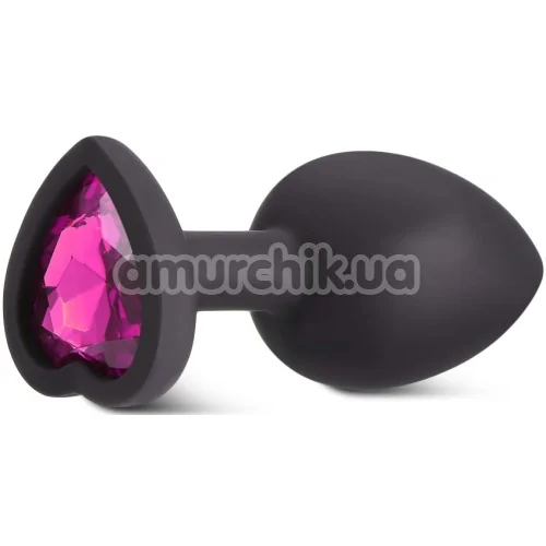 Анальна пробка з рожевим кристалом Silicone Jewelled Butt Plug Heart Small, чорна