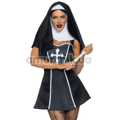 Костюм черниці Leg Avenue Naughty Nun чорний: сукня + накидка на голову