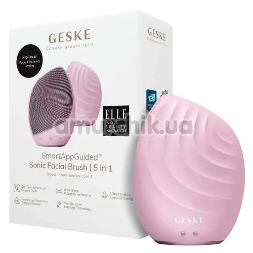 Ультразвуковая щетка для лица Geske Sonic Facial Brush 5 in 1, светло-розовая