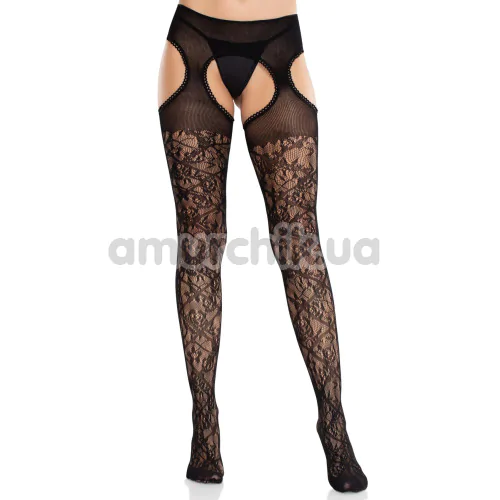 Колготки Leg Avenue Cross Hatch Floral Lace Suspender Hose, чорні