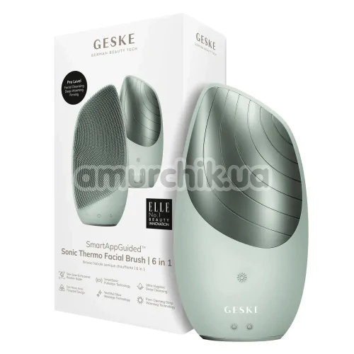 Ультразвуковая щетка для лица Geske Sonic Thermo Facial Brush 6 in 1, зеленая