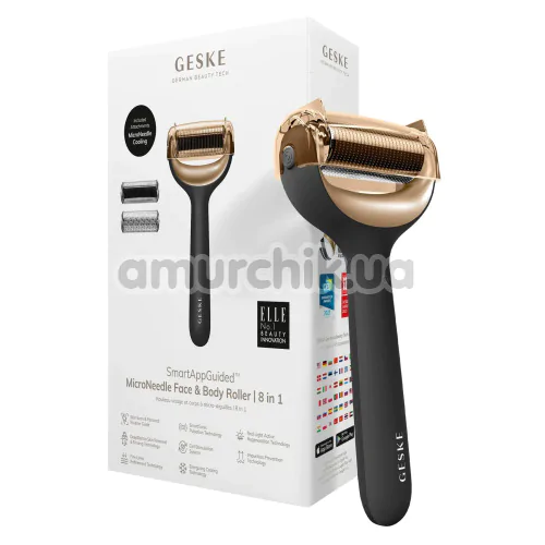 Массажер-роллер для лица и тела с микроиглами Geske MicroNeedle Face & Body Roller 8 in 1, серый