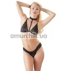 Комплект Cottelli Collection Bra and Slip 2213060 чорний: бюстгалтер + трусики-стрінги - Фото №1