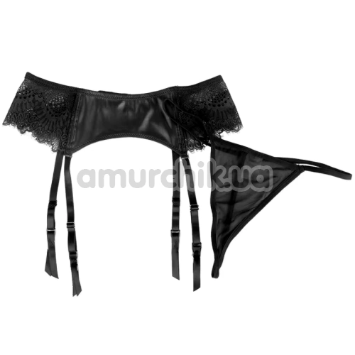 Комплект Star Night Lace Garter Belt Mesh, чорний: пояс для панчіх + трусики-стрінги