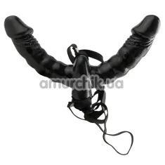 Подвійний страпон з вібрацією Fetish Fantasy Series Vibrating Double Delight Strap-On, чорний - Фото №1
