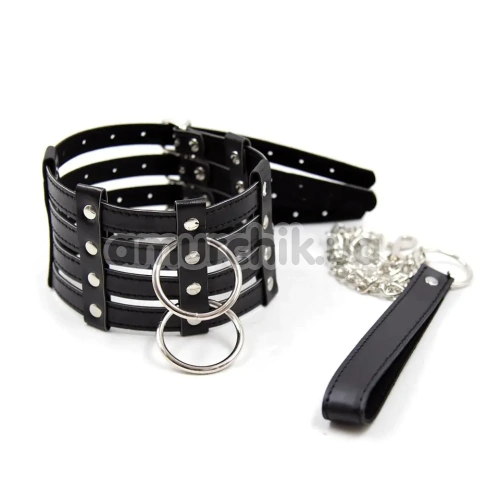Нашийник з повідцем DS Fetish Collar With Chain Leash, чорний