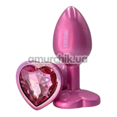 Анальная пробка с розовым кристаллом Alume Metal Heart Plug S, розовая - Фото №1