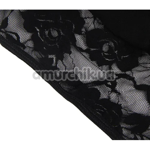 Комплект Star Night Lace Rose Set, черный: пояс для чулок + трусики-стринги