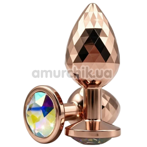 Анальная пробка с радужным кристаллом Alume Metal Textured Plug M, золотая