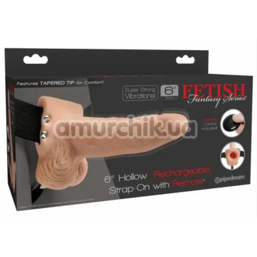 Полый страпон с вибрацией Fetish Fantasy Series 6 Hollow Rechargeable Strap-on with Remote, телесный