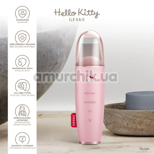 Микротоковый скрабер для кожи лица Geske MicroCurrent Skin Scrubber & Blackhead Remover 9 in 1 - Hello Kitty, розовый