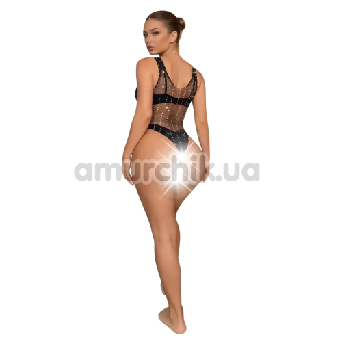 Боди Star Night Mesh Rhinestone Lines Bodysuit, черное
