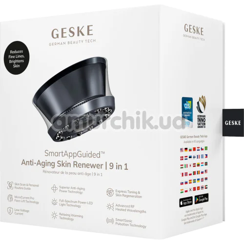 Микротоковый LED-излучатель для восстановления кожи лица Geske Anti-Aging Skin Renewer Metallic 9 in 1, черный