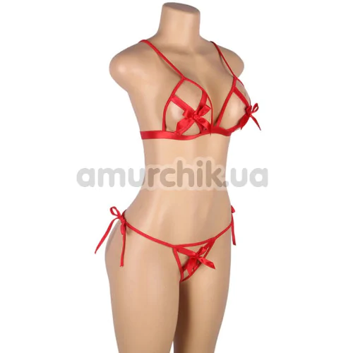 Комплект Star Night Bowknot Sexy Babydoll Lingerie Set, красный: бюстгальтер + трусики-стринги + наручники