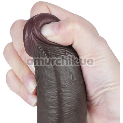Фалоімітатор Sliding-Skin Dual Layer Dong 9 з мошонкою, коричневий