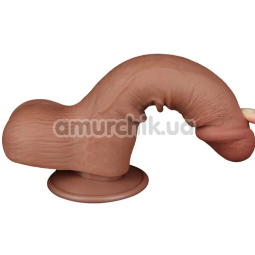 Фаллоимитатор Sliding-Skin Dual Layer Dong 8 с мошонкой, светло-коричневый
