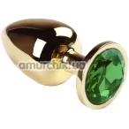 Анальная пробка с зеленым кристаллом SWAROVSKI Gold Chrysolite Big, золотая - Фото №1