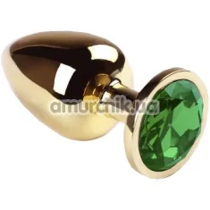 Анальна пробка з зеленим кристалом SWAROVSKI Gold Chrysolite Big, золота - Фото №1