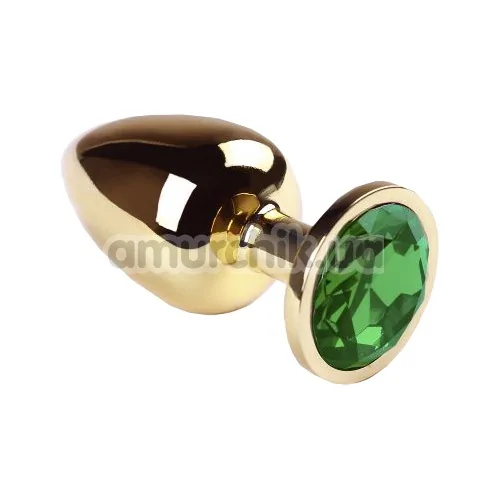 Анальна пробка з зеленим кристалом SWAROVSKI Gold Chrysolite Big, золота