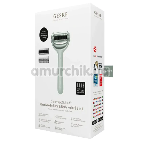 Массажер-роллер для лица и тела с микроиглами Geske MicroNeedle Face & Body Roller 8 in 1, зеленый