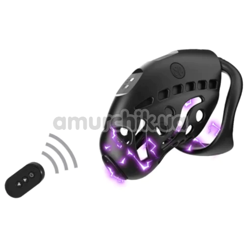 Пояс верности с электростимуляцией Lockink Sevanda Nautilus Estim Remote Control Chastity Cage, черный