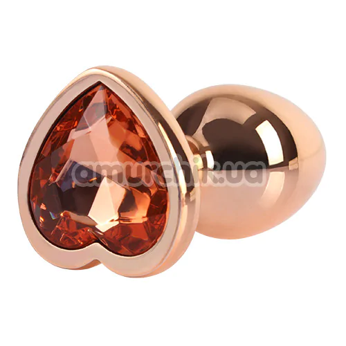 Анальная пробка с оранжевым кристаллом Matrix Mont Rose Gold Heart Butt Plug S, золотая - Фото №1