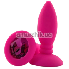 Анальная пробка с розовым кристаллом Alume Silicone Textured Teardrop Anal Plug XS, розовая - Фото №1