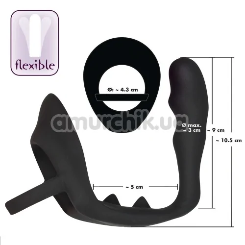 Стимулятор простати з ерекційним кільцем Black Velvets Ring & Plug, чорний
