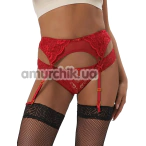 Комплект Star Night Tiny Lace Bow Garter Panty, червоний: пояс для панчіх + трусики - Фото №1