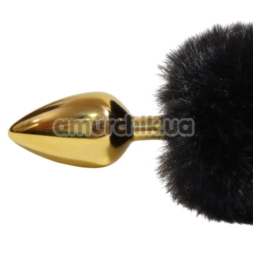 Анальна пробка з чорним хвостиком Alume Metal Plug With Tail S, золота