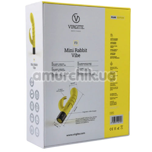 Вибратор Virgite Fluo Mini Rabbit Vibe F3, желтый