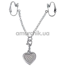 Затискачі для статевих губ Intimate Heart-Shaped Chain, срібні - Фото №1