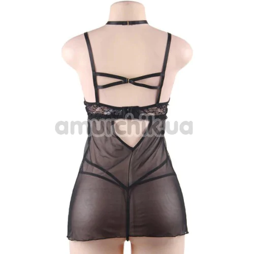 Комплект Star Night Nightgown Sheer Mesh Babydoll, чорний: пеньюар + трусики-стрінги