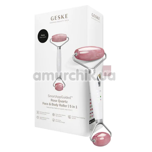 Роликовый массажер Geske Rose Quartz Face & Body Roller 5 in 1, белый
