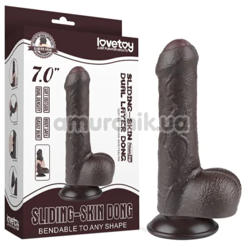 Фаллоимитатор Sliding-Skin Dual Layer Dong 7 с закрытой головкой, коричневый