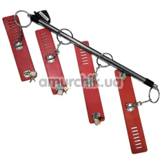 Фиксаторы для рук и ног DS Fetish Metal Hand And Ankle Spreader Bar With Carbines, красные - Фото №1