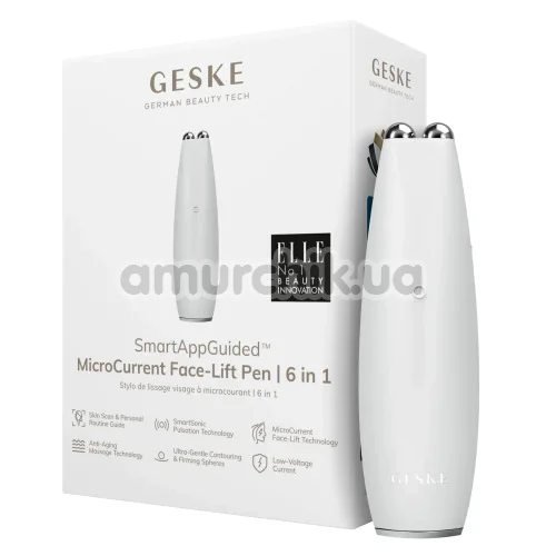 Микротоковая ручка для подтяжки кожи лица Geske MicroCurrent Face-Lift Pen 6 in 1, белая