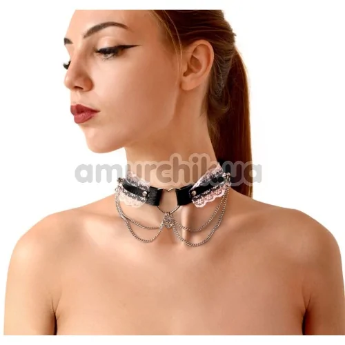 Чокер з серцем і ланцюжками Art of Sex Karen, чорно-рожевий
