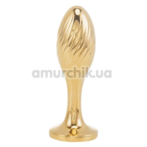 Анальная пробка с белым хвостиком Lockink Sevanda White Fox-Tail Anal Plug Pear, золотая